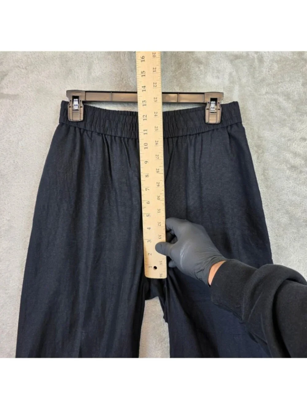 Zara Pants Womens M Black Linen Viscose Straight Leg Elastic Waist Relaxed